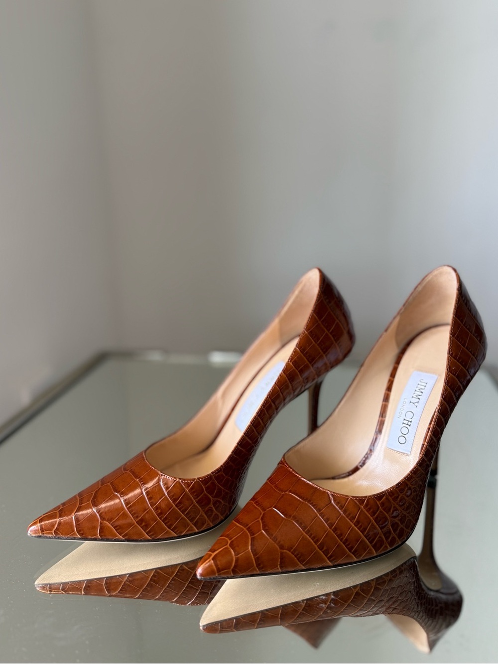 Like new Jimmy Choo Brown Love Crocodile Embossed Heeled Pumps $895 37 - Picture 2 of 13